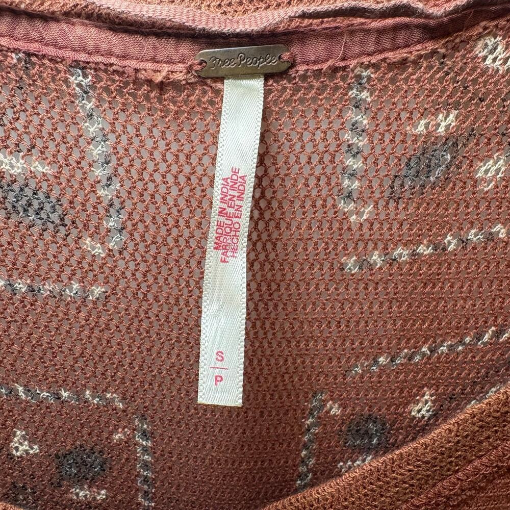 Free People Top Womens Small Paisley Knit Oversized Boho Festival Terracotta - Picture 3 of 16